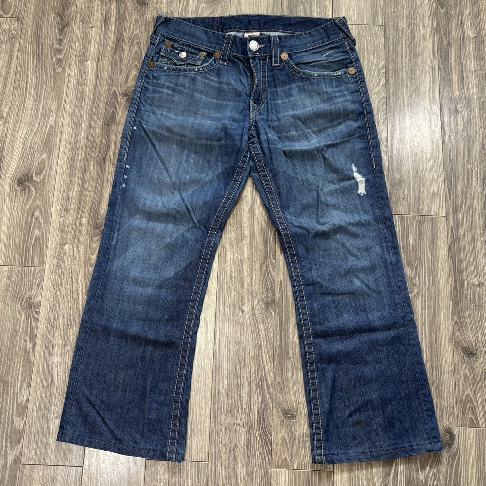 True Religion Billy Big T Jeans Mens 34x30 Light Wash Made In USA Y2K Denim Rock